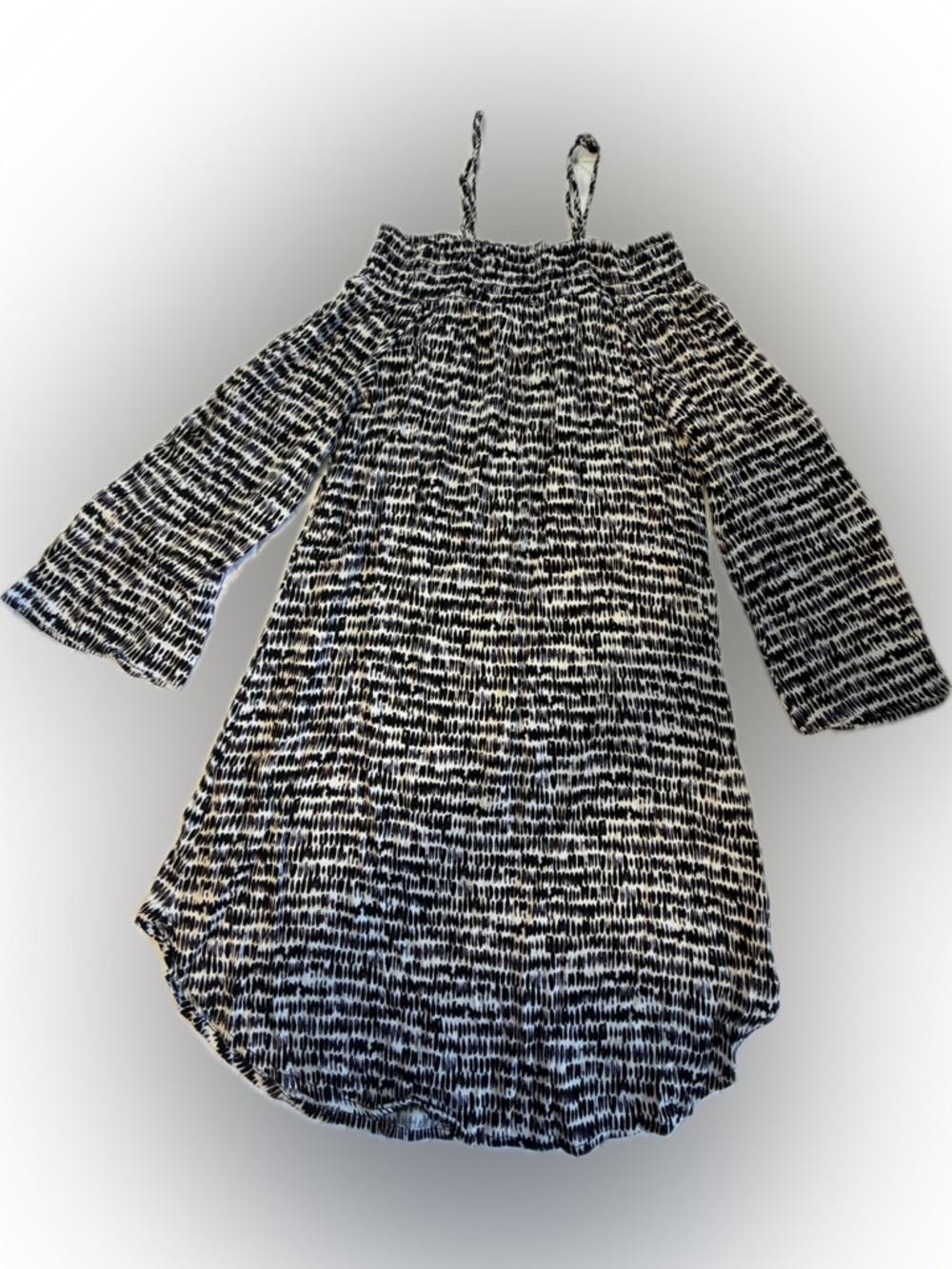 Green Dragon Black and White Printed Off-Shoulder Dress